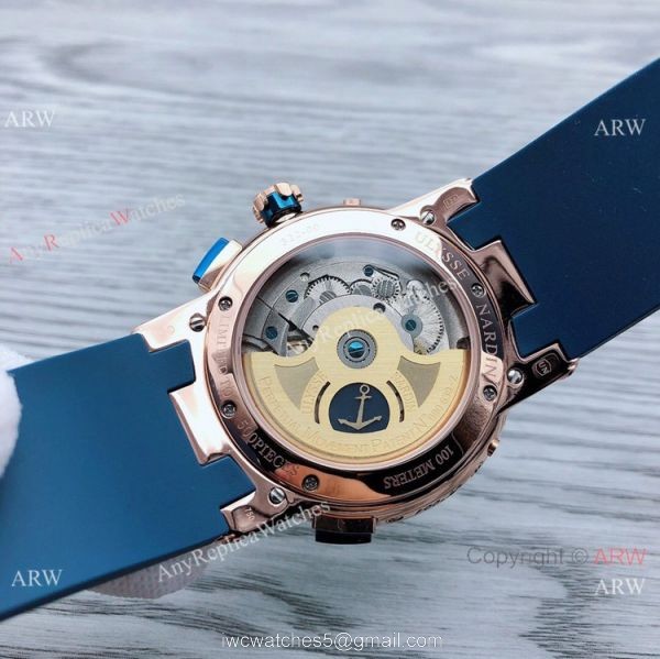 Ulysse Nardin GMT Perpetual Blue Bezel Rose Gold Men Watches 6