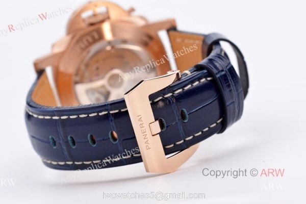 New VS Factory Panerai Luminor Marina PAM 1112 Rose Gold Blue Dial Replica Watches 6