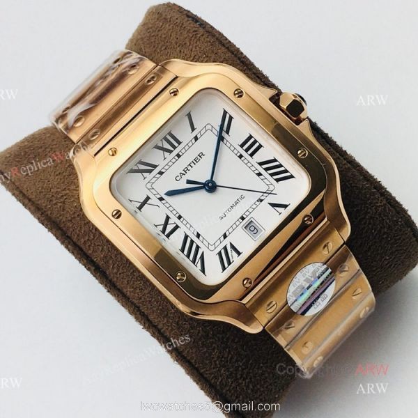 1:1 Copy BV Factory Replica Cartier Santos Rose Gold Watches With SmartLink QuickSwitch Band 6