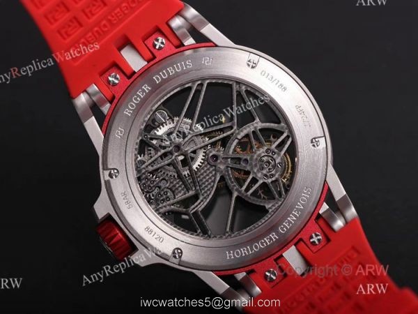 Swiss Replica Roger Dubuis Excalibur Spider Tourbillon Skeleton Watch With Red Rubber Band 6