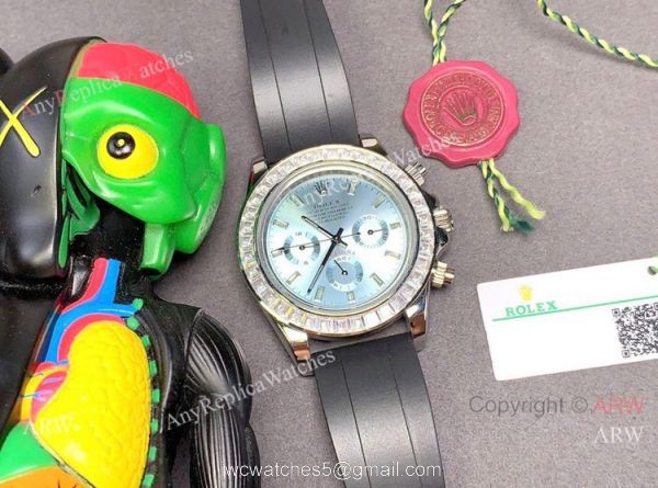 Clone Rolex Daytona Rubber Strap Glacier blue Dial Diamond Bezel 6