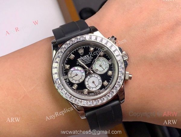 Copy Rolex Daytona Diamond Watch SS Oysterflex Rubber Band 6
