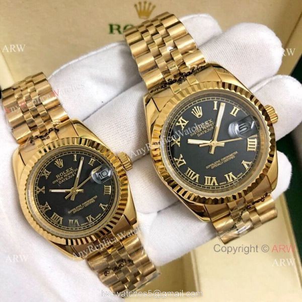 Buy Copy Rolex Datejust Jubilee 36mm and 31mm Watches All Gold White Roman 6