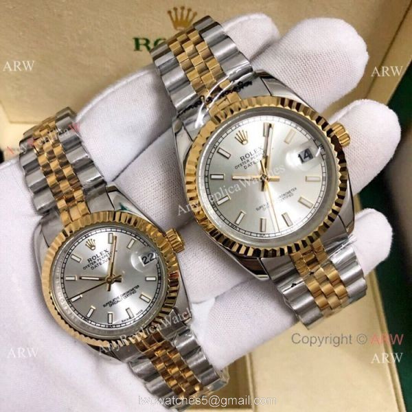Copy Rolex Datejust 36mm and 31mm Watch 2 Tone Black Face 6