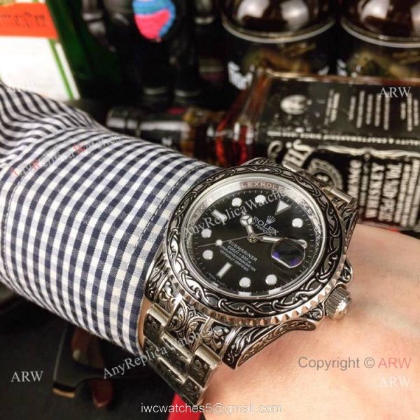 Best Replica Rolex Blue Face Submariner Engraving Blue Dial Watches 6