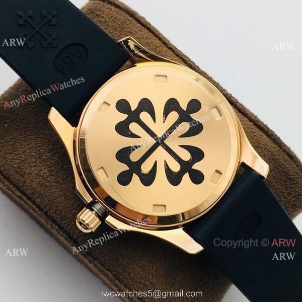 PFF Swiss Patek Philippe Aquanaut Luce Quartz Watch Rose Gold Black Dial 6