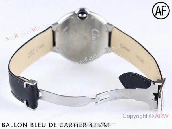 Swiss Replica Cartier Ballon Bleu Watch Black Dial Leather Strap 42mm 6
