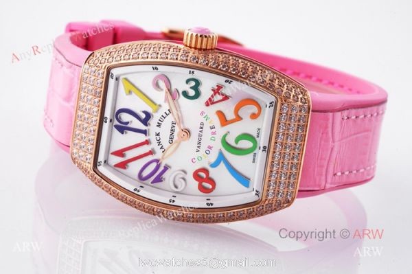 New Franck Muller Vanguard 32 Replica Ladies Watch With Pink Leather Strap 6