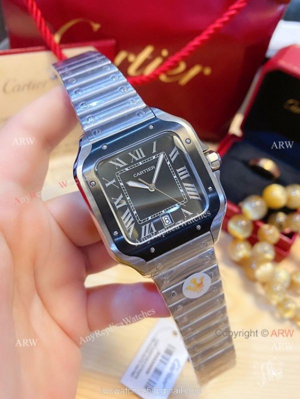 2020 NEW! Copy Cartier Santos de Large Quartz Watch Grey Dial 6