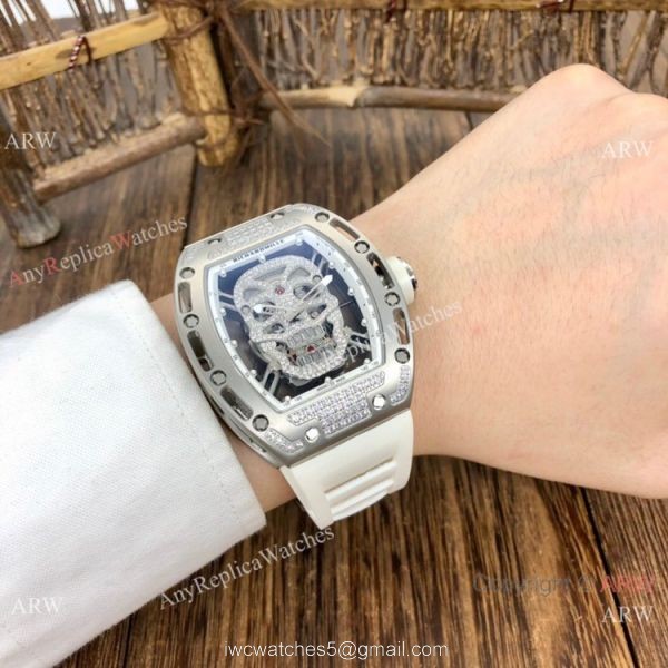 Luxury Replica Richard Mille Diamond Skull RM52-01 Watches Black Rubber Strap 6