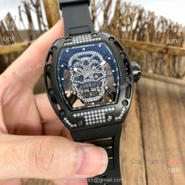 Luxury Replica Richard Mille Skull RM52-01 Watch Black Diamond 6