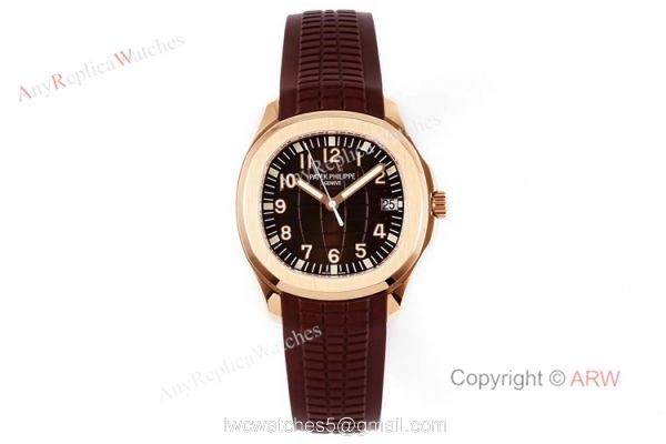 (ZF) AAA Replica Patek Philippe 5167R Aquanaut Rose Gold Chocolate Dial Brown Rubber Strap Men Watch 6