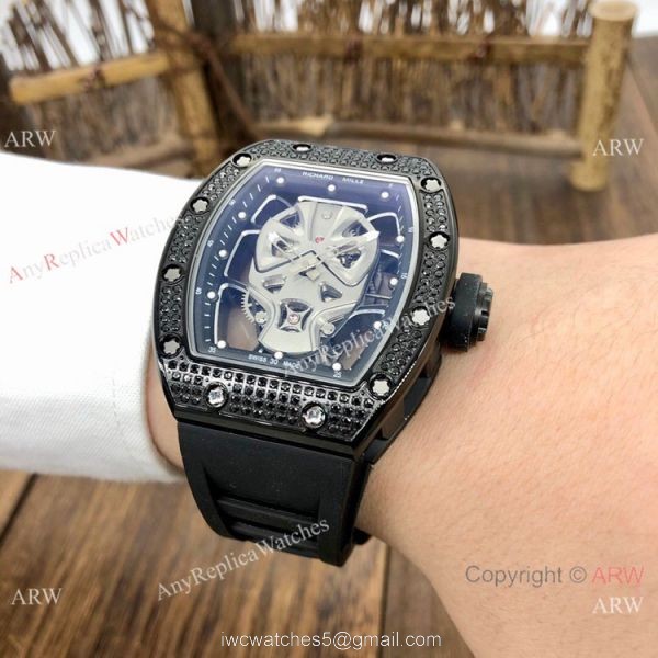 NEW! Copy Richard Mille RM52-06 Mask Watches Rose Gold Skull Diamond Case 6