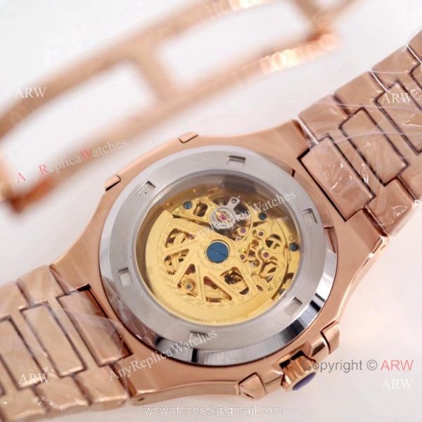 Copy Patek Philippe Skeleton Nautilus Watches Rose Gold 6