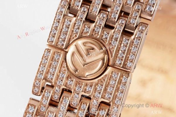 New! Swiss Replica Franck Muller Long Island Iced Out Watch Rose Gold 26mm 6