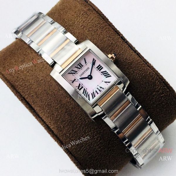 Super Clone Cartier Tank Francaise 2 Tone Rose Gold Pink Watch CC708177 6