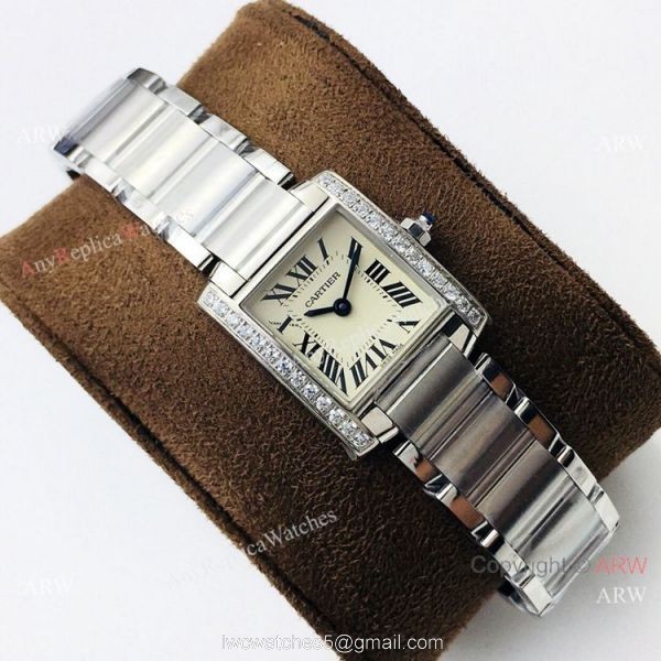 Super Clone Cartier Tank Francaise Cream Dial Diamond bezel Watch Quartz 6