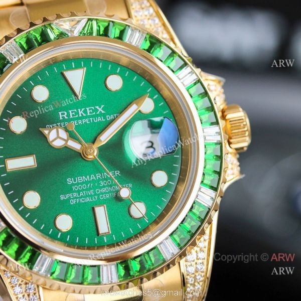 JH Factory Copy Rolex Submariner ETA2836 Gold Green Watch 6