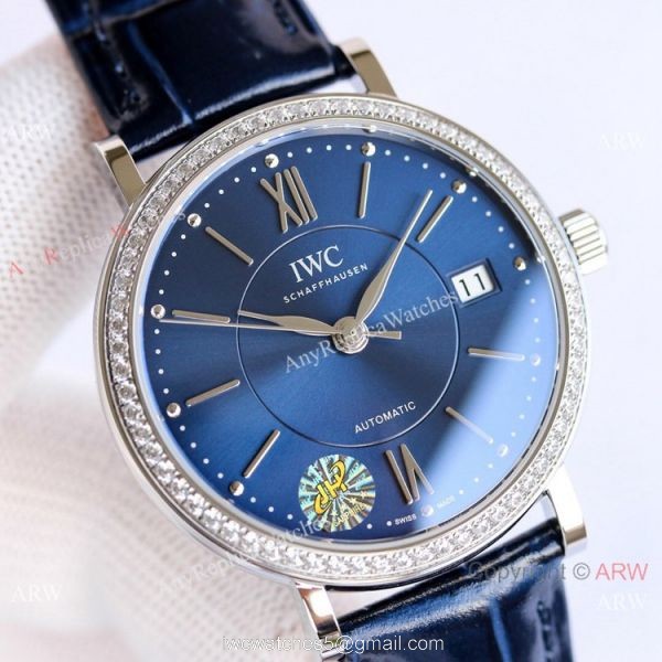 Swiss Replica IWC Portofino Blue Dial Diamond Watch 37mm Lady 6