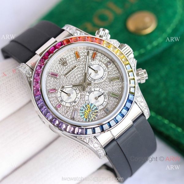 Swiss 7750 Rolex Daytona Replica Watch SS Diamond Dial Colorful Markers 6