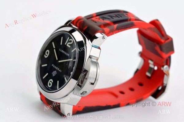Copy Panerai PAM 00000 Luminor 44mm Watch Black Dial With Red Camo Rubber Band 6