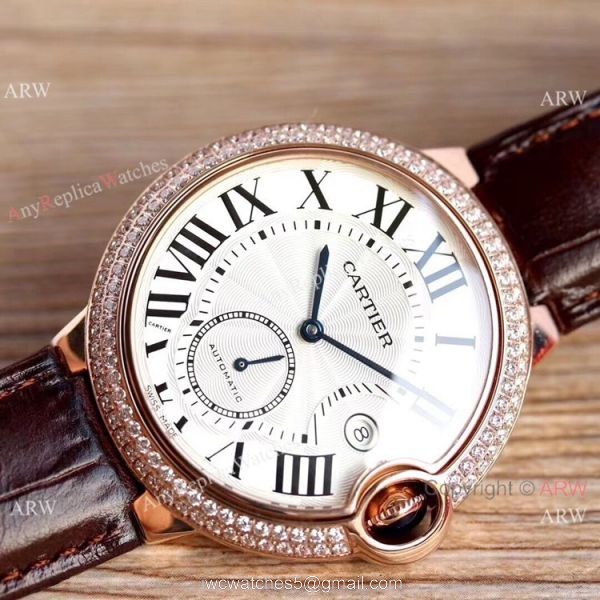 Swiss Fake Cartier Ballon Bleu 42mm XL Watch Rose Gold Diamond Case 6