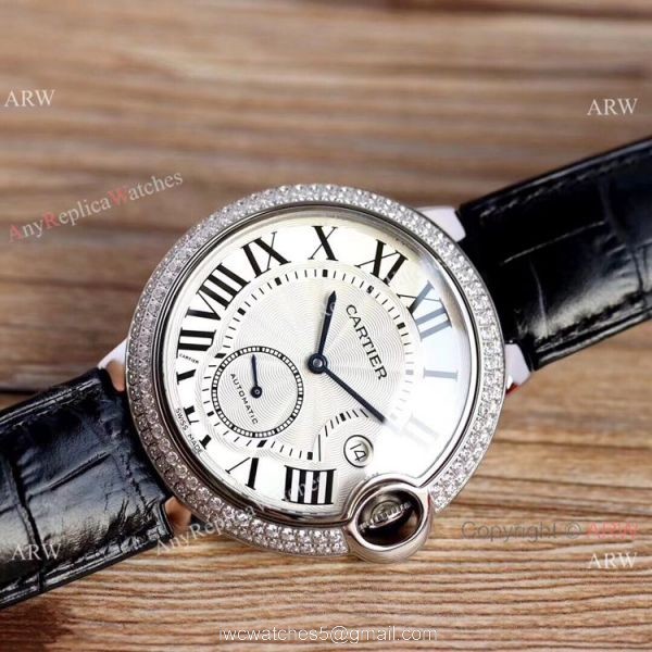 Swiss Fake Cartier Ballon Bleu 42mm XL Watch White Dial Black Leather Strap 6