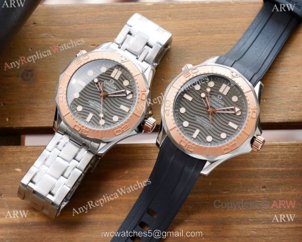 New! Replica Omega Seamaster Diver 300m Watches 2-Tone Rose Gold 6