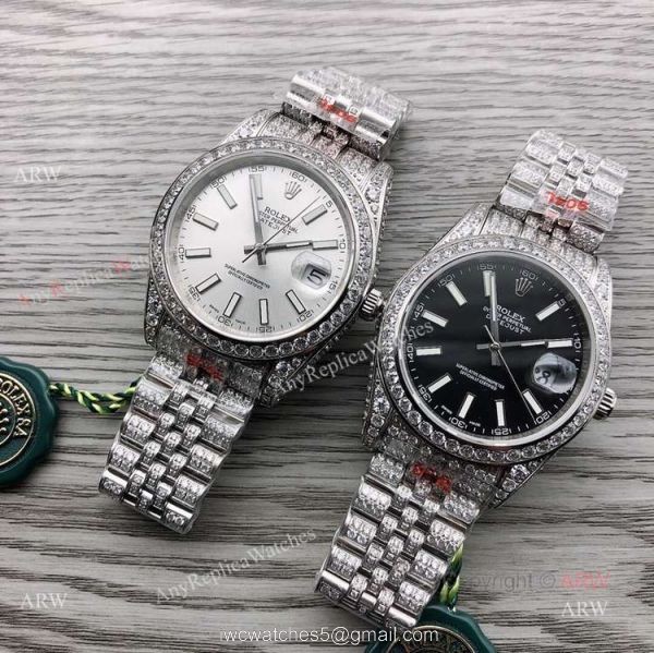Iced Out Rolex Datejust ii 41 Silver Dial And Stick Markers Swiss 3255 Replica Watches 6