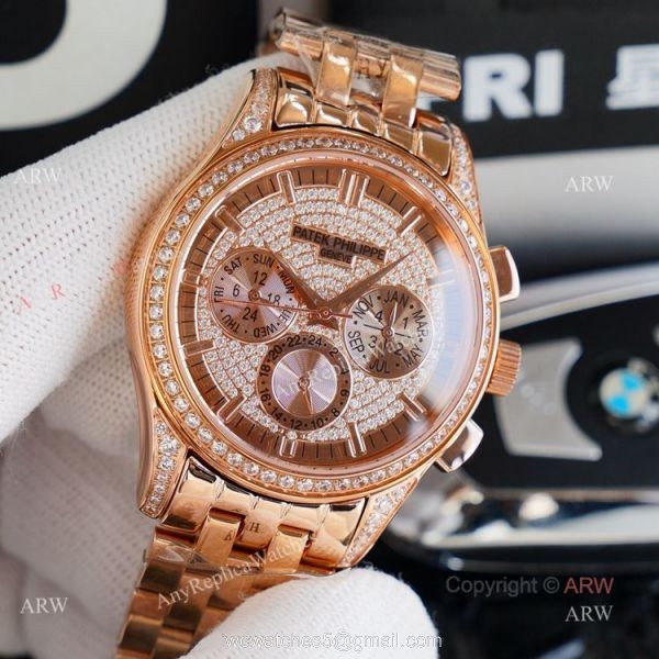 Top Replica Patek Philippe Iced Out Watch Swiss 9100 Movement 41mm 6