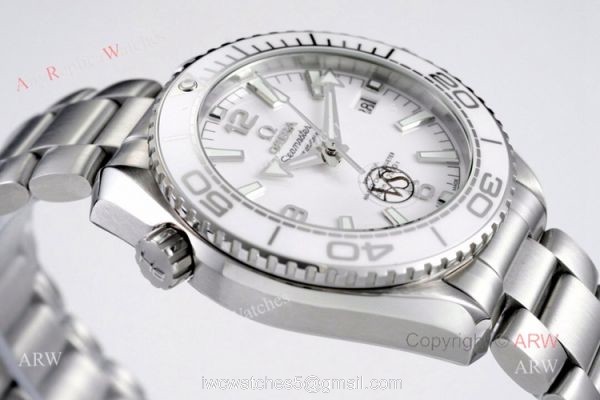 New Omega Seamaster Planet Ocean 600m White Ceramic Ladies Watch VS Factory Replica 6