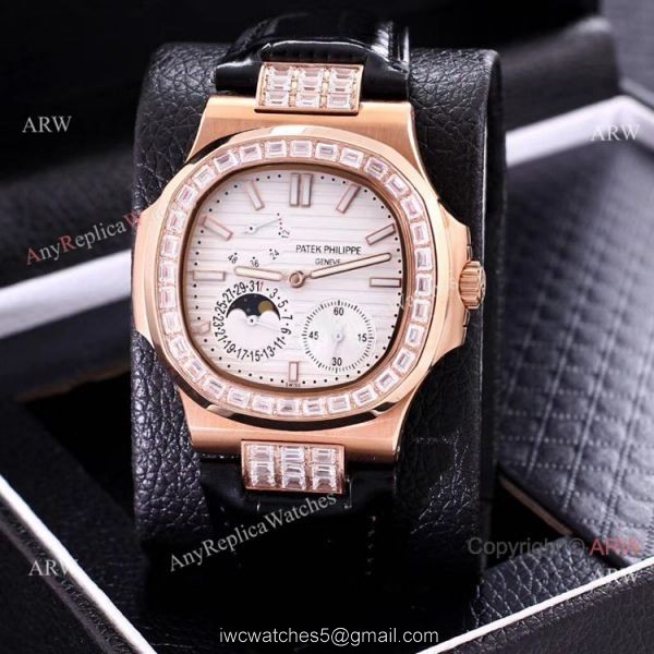AAA Copy Patek Philippe Nautilus Power Reserve Watch Rose Gold Diamond Bezel 6
