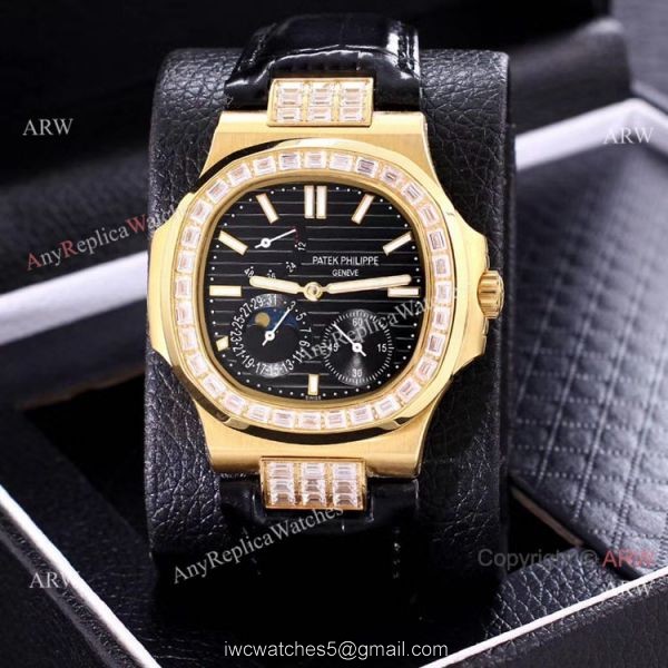 AAA Copy Patek Philippe Nautilus Yellow Gold Power Reserve Watches Diamond Bezel 6