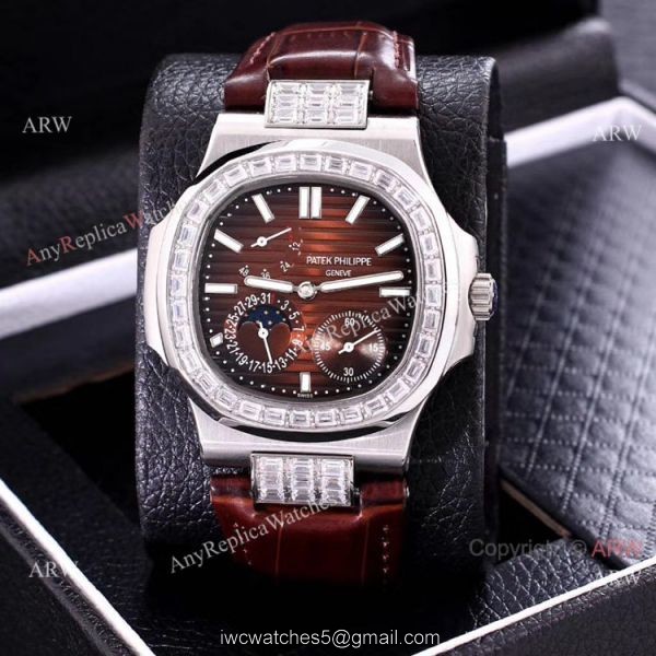 Clone Patek Philippe Nautilus Power Reserve Men Watches Diamond Bezel Gray Face 6