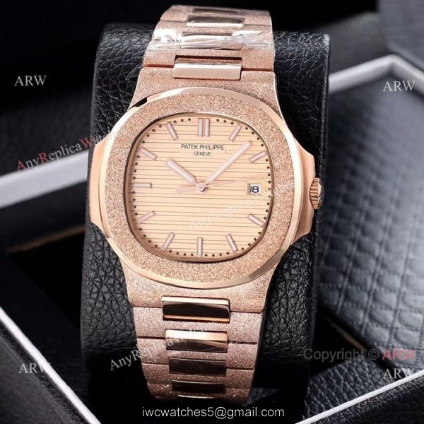 Best Clone Patek Philippe Nautilus Frosted Rose Gold Watches 40mm 6