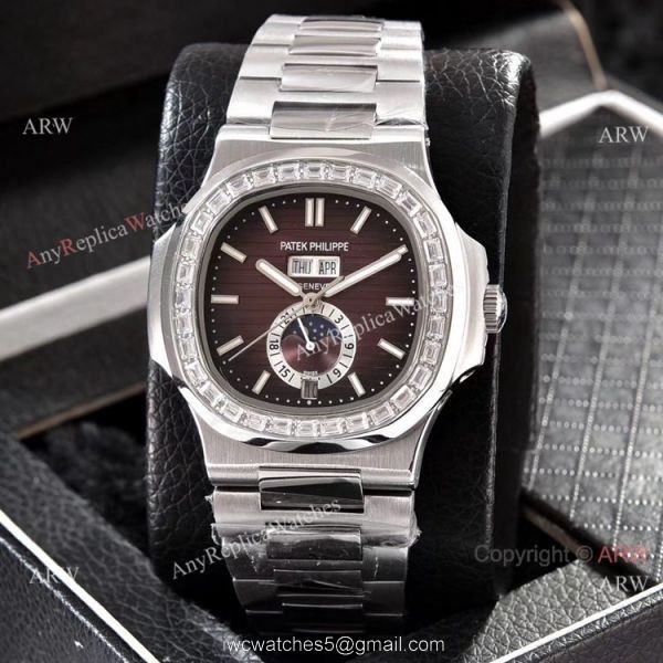 Patek Philippe Annual Calendar Copy Watches Stainless Steel with Diamond 40mm 6