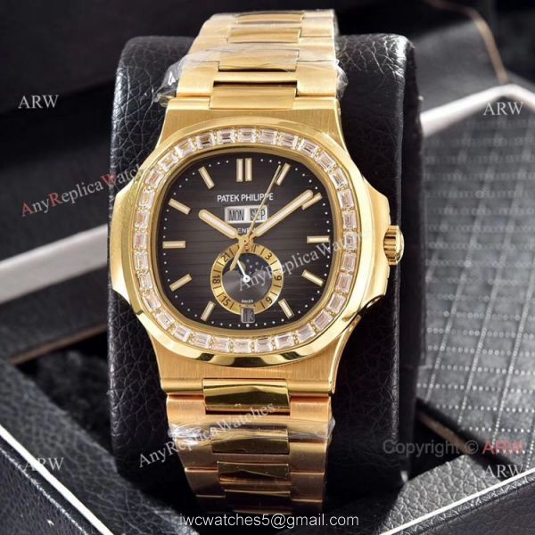 Wholesale Copy Patek Philippe Annual Calendar Watches Yellow Gold with Diamond 6