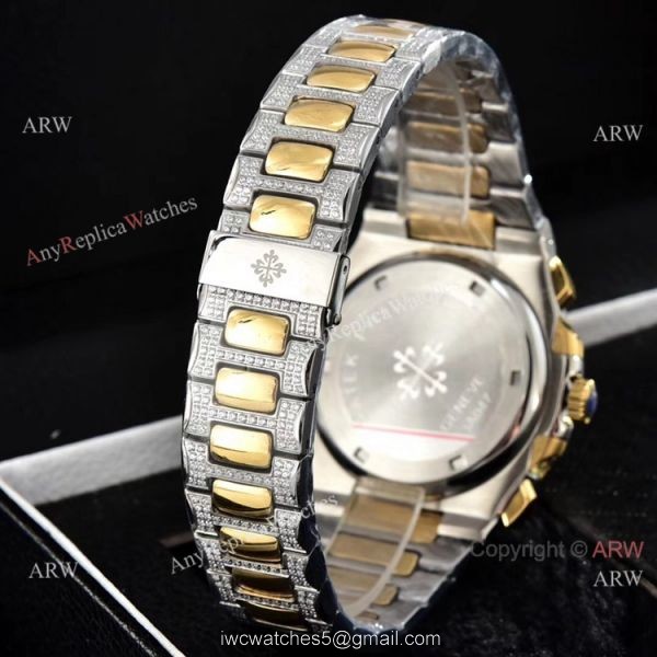 Luxury Patek Philippe Nautilus Iced Out Chrono Watches Two Tone Case 6