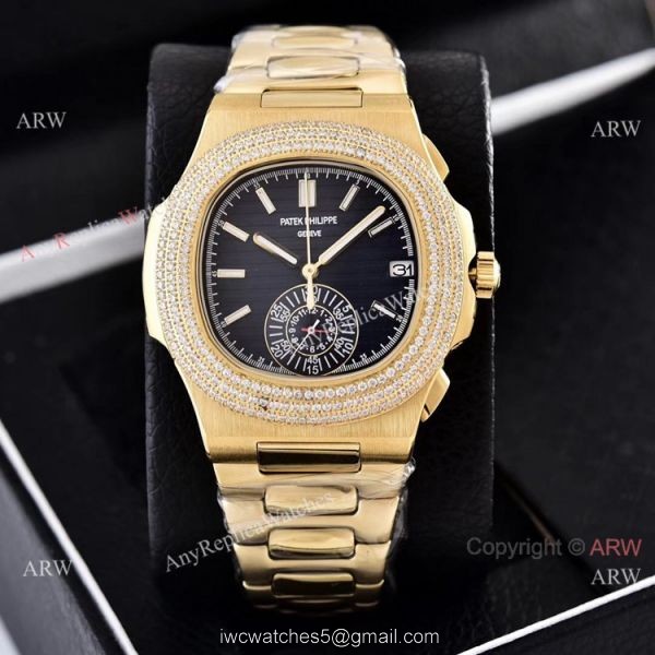Clone Patek Philippe Nautilus Yellow Gold Diamond Bezel Chronograph Watches 6