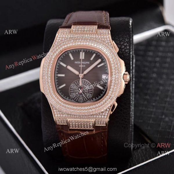Japan Grade Patek Philippe Nautilus Chronograph Watches Rose Gold Diamond Case 6