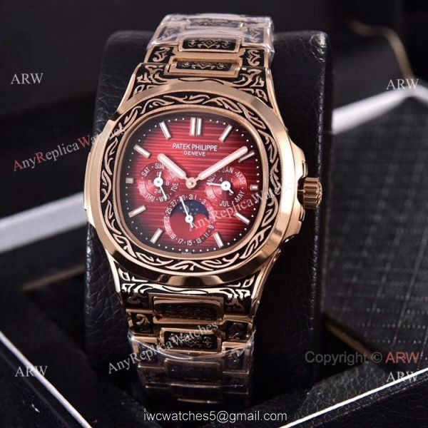 Knockoff Patek Philippe 5740 Nautilus Rose Gold Engraving Gray Gradient Face 6