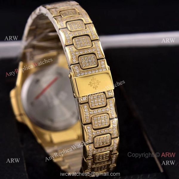 Swiss Quartz Patek Philippe Lady-Nautilus Iced Out Watches Sapphire Glass 6