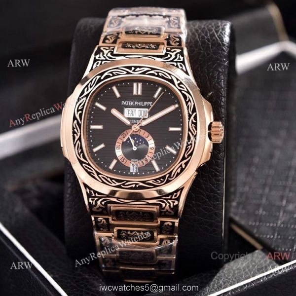 Patek Philippe Annual Calendar Copy Watches Rose Gold Engraving 6