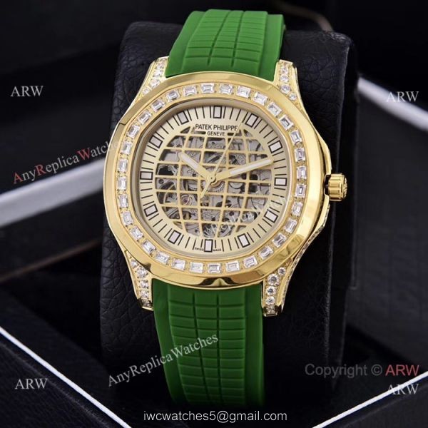 Replica Patek Philippe Aquanaut Watches Brown Hollow Dial Diamond Bezel 6