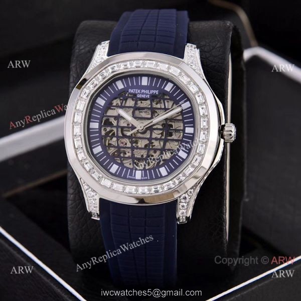 Copy Patek Philippe Aquanaut Watches Hollow Face Silver Diamond Bezel 6