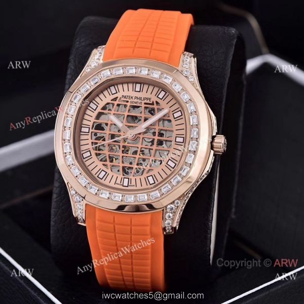 Replica Patek Philippe Aquanaut Diamond Watches Hollow Dial Rose Gold 6