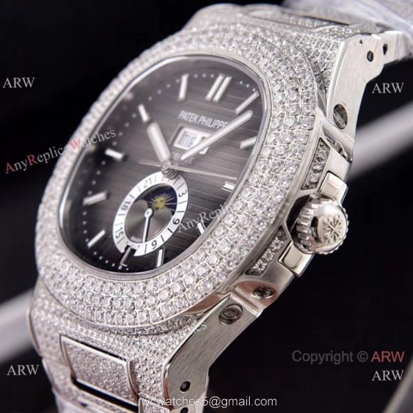 Patek Philippe Annual Calendar Full Diamonds Watches Gray Gradient Face 41mm 6