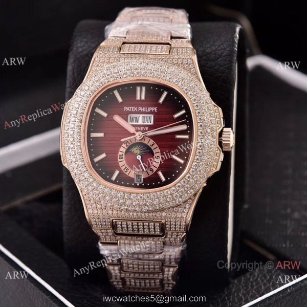 Patek Philippe Annual Calendar Copy Watches Iced Out Rose Gold Case 6