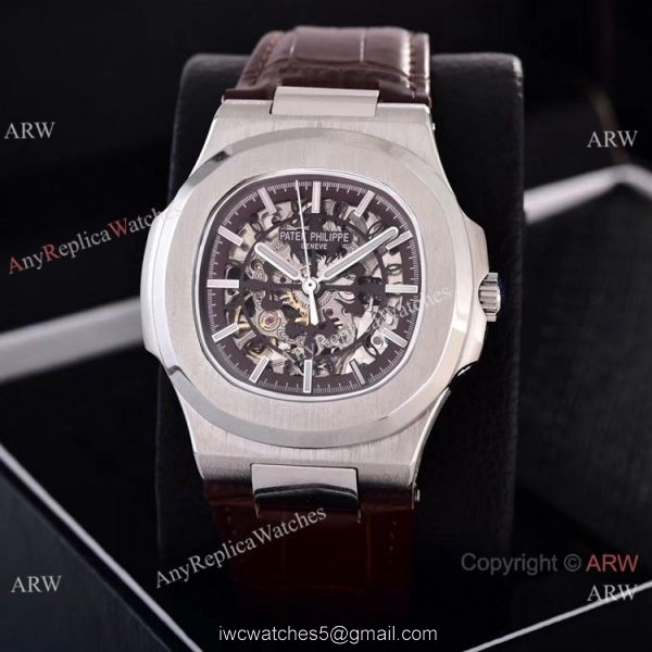 Faux Patek Philippe Nautilus Skeleton Watches Stainless Steel Case 6