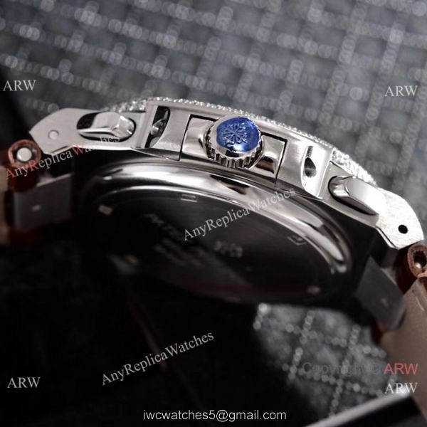 Japan Grade Patek Philippe Nautilus Diamonds Watches Gray Leather Strap 6